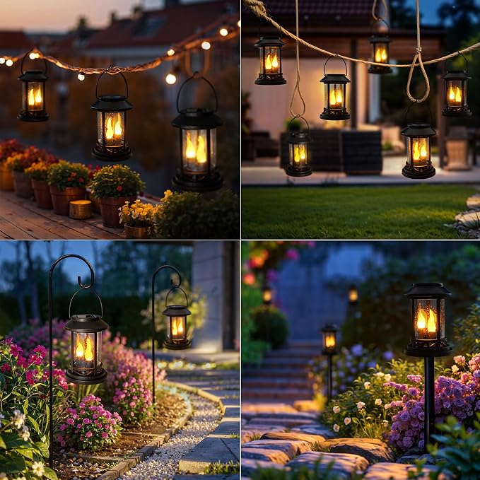 Beautyard 6 Packs Outdoor Solar Candles Lights Flickering Decorative Lantern Stake Lighting for Garden, Backyard, Lawn, Pathway, Patio Accessories and Decor ( Small 6 Pack , Black )…