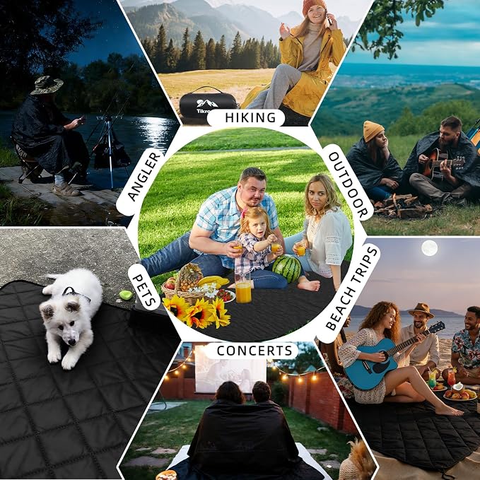Large Waterproof Outdoor Camping Blanket 80 x 58 inch | Fleece Picnic Blankets Windproof Travel Stadium Blanket for Beaches Pets Car Camp Picnic Mat for Both Cold & Warm Weather