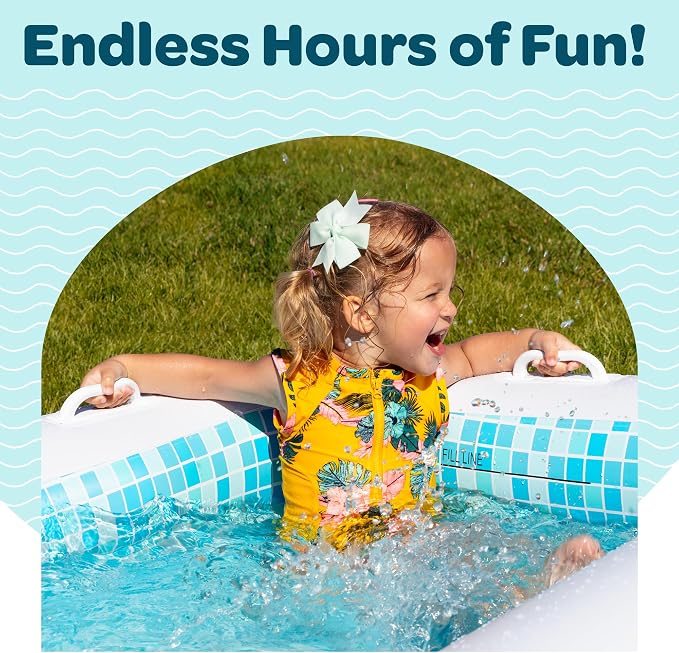 3-in-1 Premium Inflatable Kiddie Pool, Ball Pit & Tanning Pool, Soft Cushioned Floor, Handles, Drain, Shallow Rectangular Blow Up Swimming Pool for Kids, Small Backyard Tanning Pool - 65"x39"x10"
