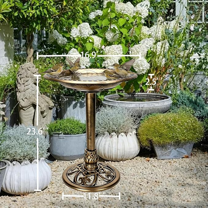 Outdoor Antique Bird Bath Polyresin Lightweight Garden Birdbath for Outside Weather-Resistant Bird Baths (Copper)