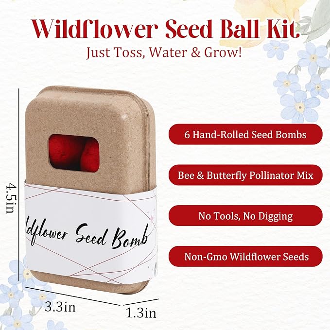 6Pack Colorful Wildflower Seed Ball Plantable Paper Favors, Easter Basket Essentials - Handmade Non-GMO, Gardening Gift for Beginner, Kids & Adults