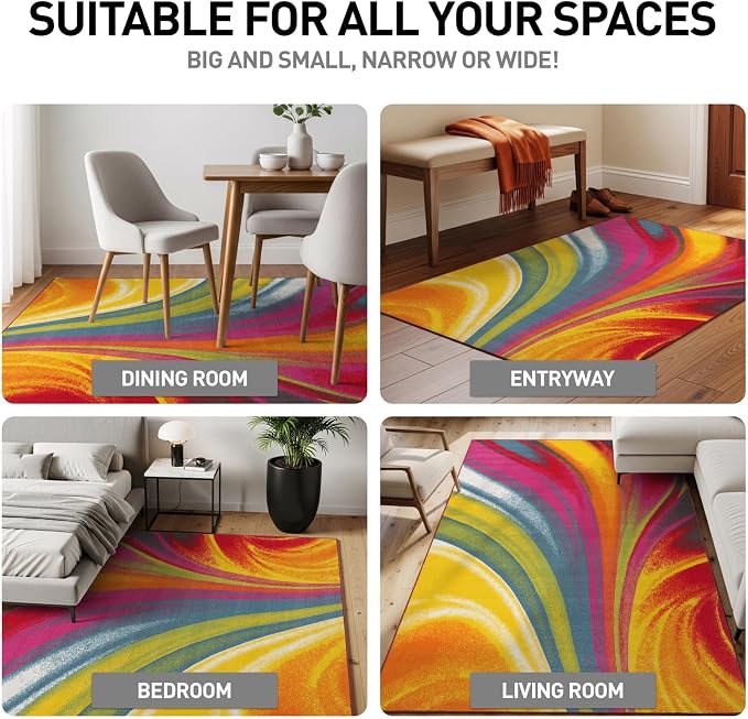 Rugshop Waves Non-Slip Contemporary Modern Runner Rug Multi 2' x 7' | Rectangular, Size 2' X 7', Living Room, Bedroom, Dining Room, Home Office, Kitchen, Entryway, Hallway, Nursery, Kids Room