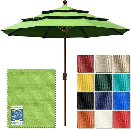 EliteShade USA 10-Year-Non-Fading 9ft 3-Tier Market Patio Umbrella, Commercial Grade Outdoor Table Umbrella with Crank Open, Windproof & UPF 50+ UV Protection, Heavy Duty Ventilation for Garden, Deck, Pool, Backyard, Beach & Bistro, Macaw Green