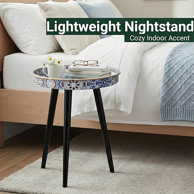 Round Indoor Side Tables with Detachable Wooden 3 Legs, Versatile Tray Table, Perfect for Round Coffee Table Tea, and Relaxation Time 17.7 Inch (33 Bohemian)