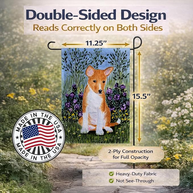 Caroline's Treasures SS8108GF Basenji Garden Flag Mailbox Flag Decorative Yard Flag Banner Outside Patio Artwork Yard Flower Beds, Garden Size, Multicolor