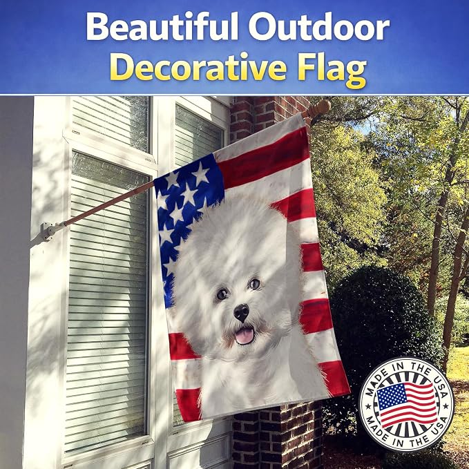 Caroline's Treasures CK6434CHF Bichon Frise American Flag House Flag Large Porch Sleeve Pole Decorative Outside Yard Banner Artwork Wall Hanging, Polyester, House Size, Multicolor