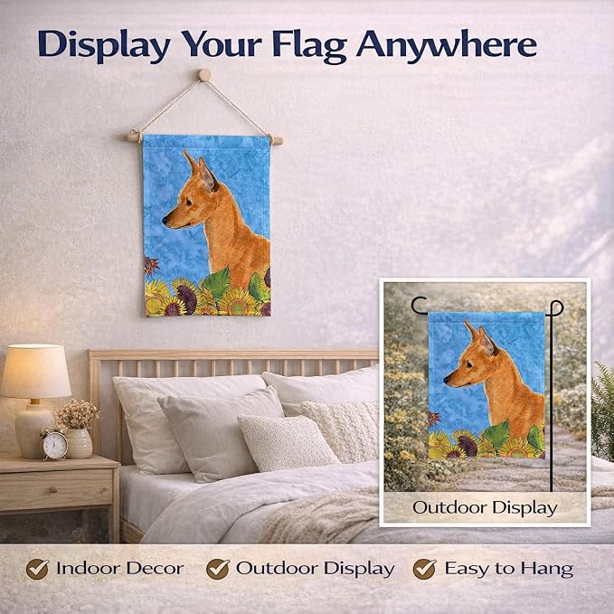 Caroline's Treasures SS4235GF Min Pin in Summer Flowers Garden Flag Mailbox Flag Decorative Yard Flag Banner Outside Patio Artwork Yard Flower Beds, Garden Size, Multicolor
