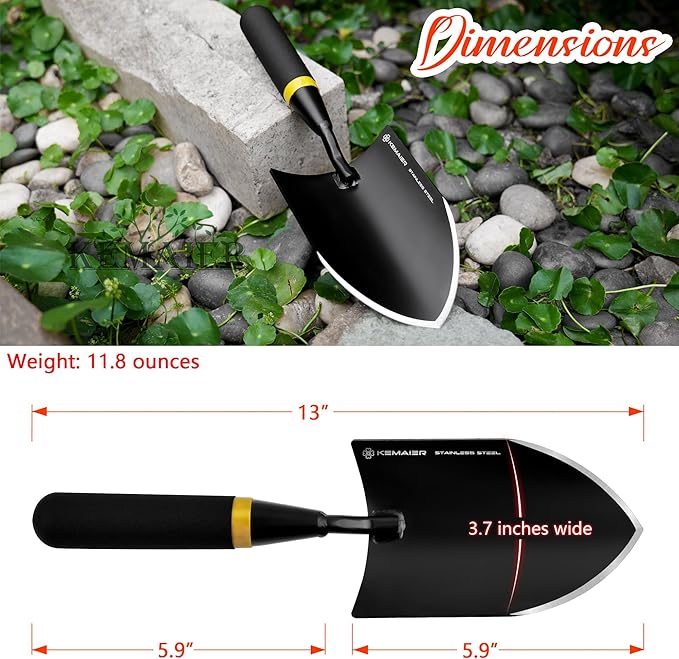 Kemaier Garden Tool Set - Featuring a Heavy-Duty Stainless Steel Hand Cultivator, Transplant Shovel, Trowel, Crack Weeder, and Dandelion Weeder - The Ultimate, Unbreakable Gardening Gift