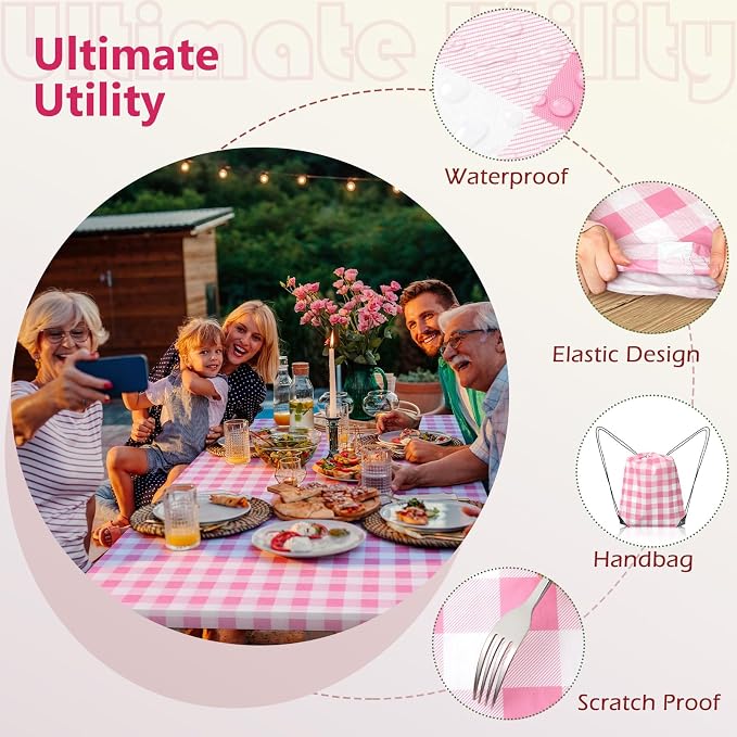 Picnic Table Cover with Bench Covers and Bag, Camping Essentials Camping Table Cover with Elastic Edges, 72x30 Inches 3 Pcs Set (Pink)