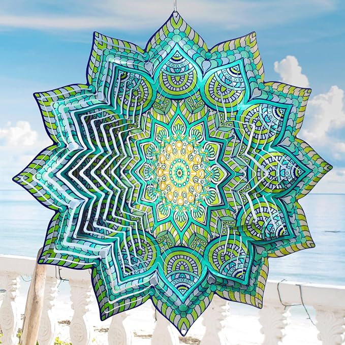 Wind Spinner Mandala Peacock Flower,12In Stainless Steel Wind Spinners Outdoor,3D Yard Art Decorations,Hanging Kinetic Sculptures,Garden Decor,Gifts for Women,Mother,Men,Father,Holidays