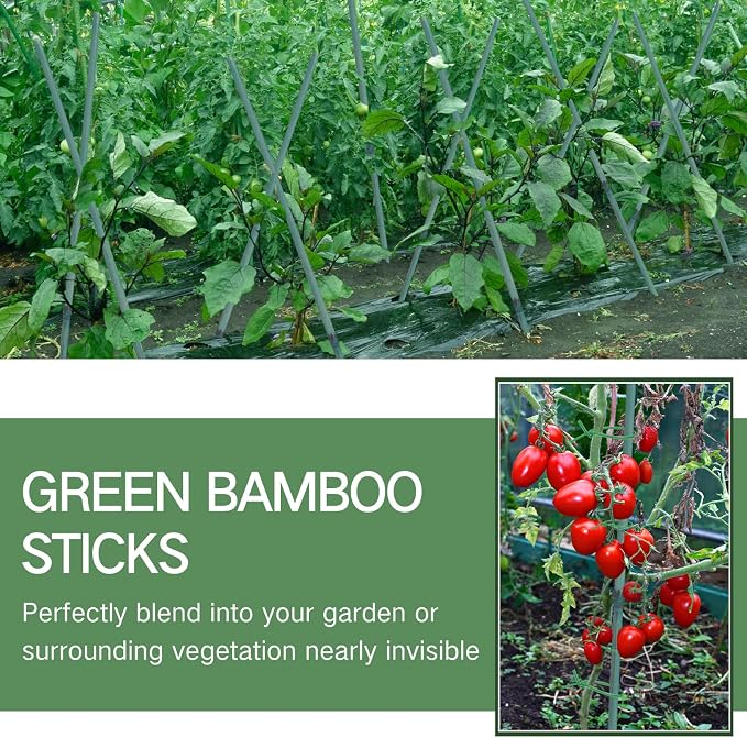 Suclain 50 Pcs 4 Feet Bamboo Stakes for Plant Support Bamboo Sticks Poles Indoor and Outdoor Tall Garden Stakes with 100pcs Twist Ties for Tomato Bean Flowers Trees Potted and Climbing Plant Support