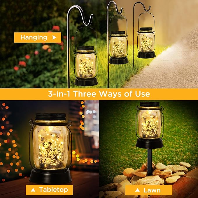 kyoryuger Dalmatian Gifts for Women/Men Dalmatian Solar Lanterns Mom Birthday Spotted Dog Lovers Lantern Pet Loss Firehouse Dog Memorial Lights Solar Garden Decor Yard, Patio,Backyard,Porch Torches