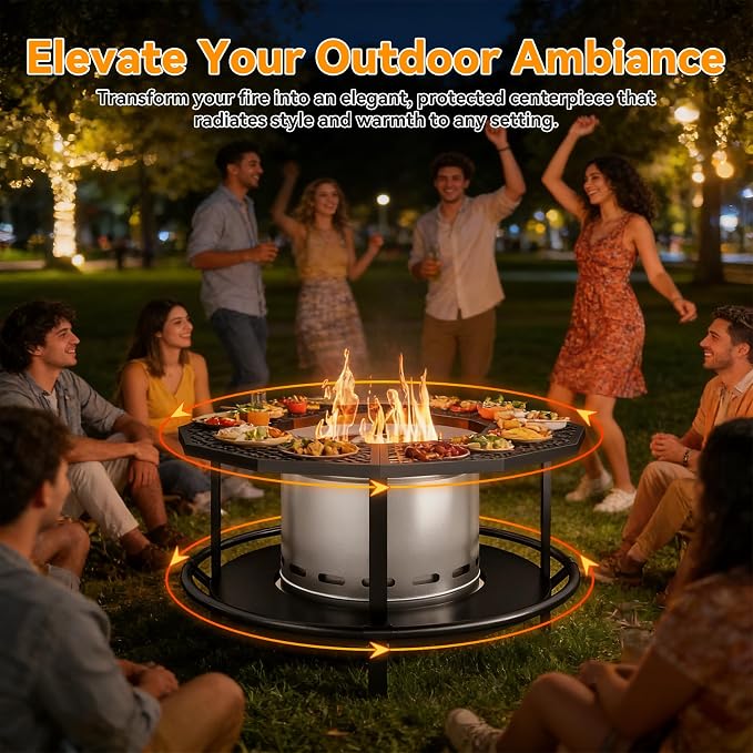 Fire Pit Surround Tabletop - 360° Fire Pit Guard for Solo Stove Bonfire & Ranger, Portable Protective Barrier for Wood Burning Fire Pits Up to ⌀21", UV-Resistant Outdoor Fabric (Firepit Not Included)