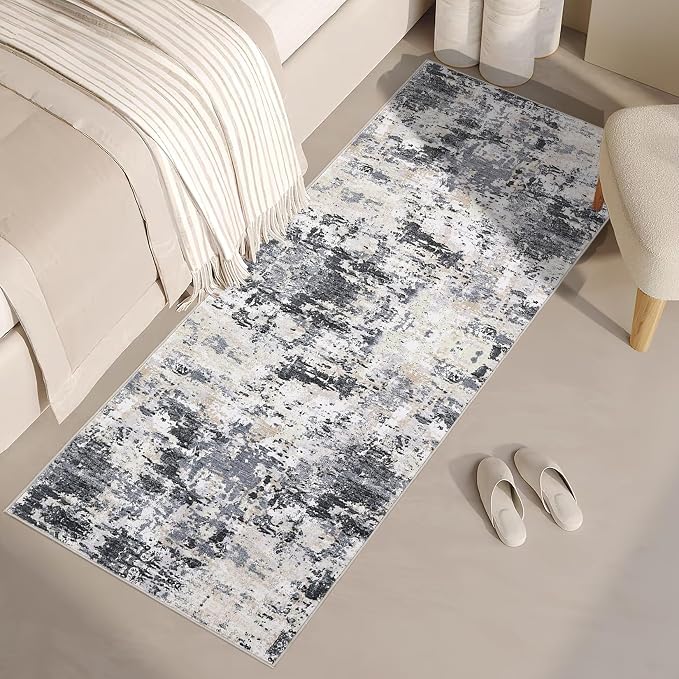 ROYHOME Modern Abstract 2x10 Runner Rug Washable, Black Yellow | Non Slip Stain Resistant Rug for Hallway Kitchen Bedroom Non Shedding Low Pile Indoor Floor Cover