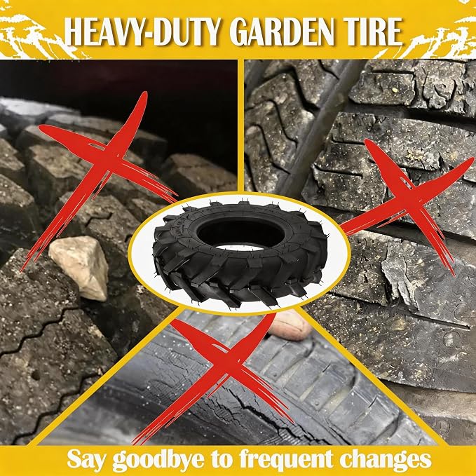 Upgraded 4.80 4.00-8 Tires Tubeless, 672LB Capacity Each, 16'' Turf Tire Compatible with J ohn Deere C ub Cad et H usqvarna C raftsman T roy-Bilt Lawn Mower, Tractor, Tiller, Wheelbarrow, 2 Pack