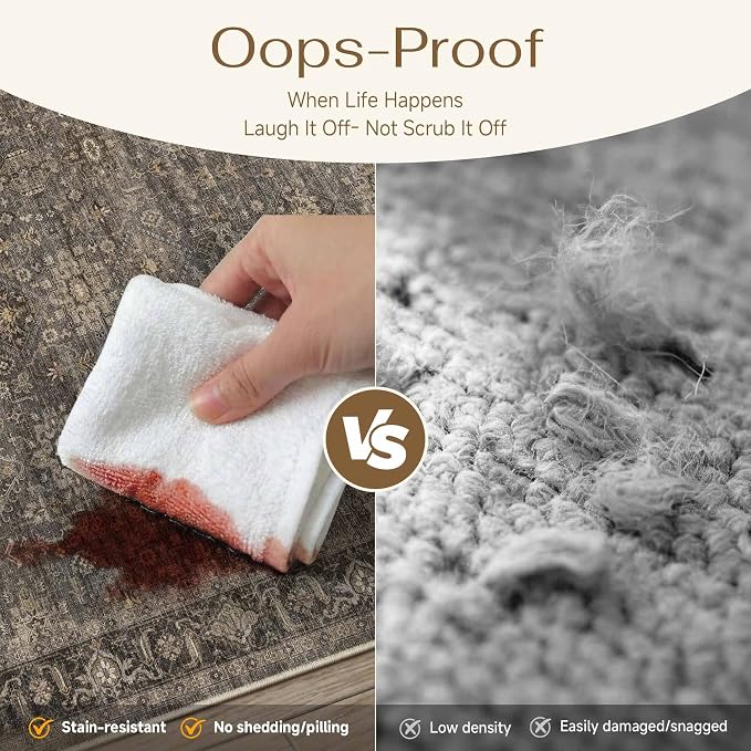 4x6 Dark Brown Vintage Area Rug | Washable, Non Slip, Soft Low Pile, Traditional Farmhouse, for Entryway Kitchen Living Room Bedroom Indoor