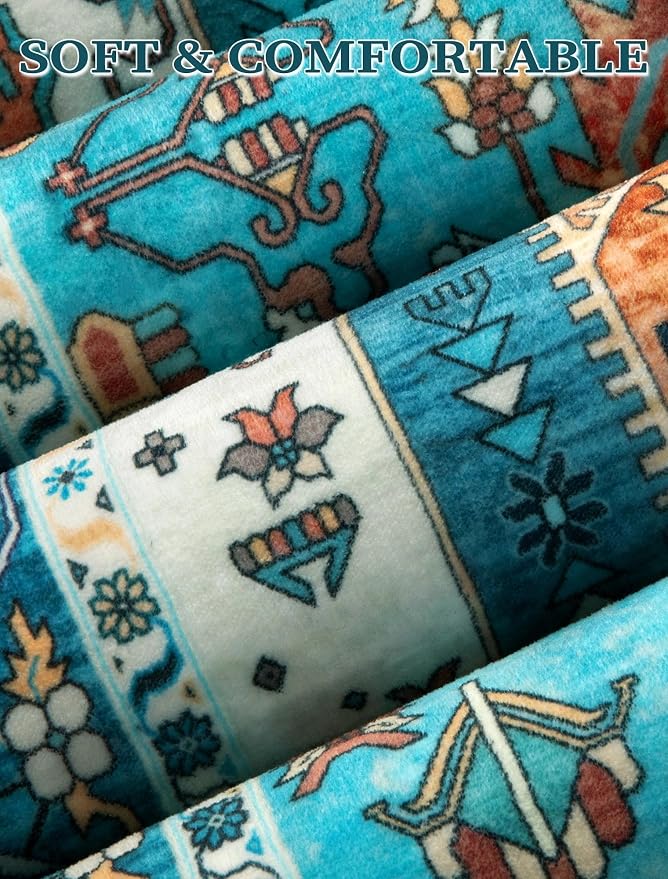 SERISSA 2'6"x18' Washable Non Slip Boho Runner Rug for Hallway，Blue | Ultra Soft Vintage Oriental Carpet Low-Pile Tribal Floor Carpet for Kitchen Bedroom Entryway Bathroom Laundry Room