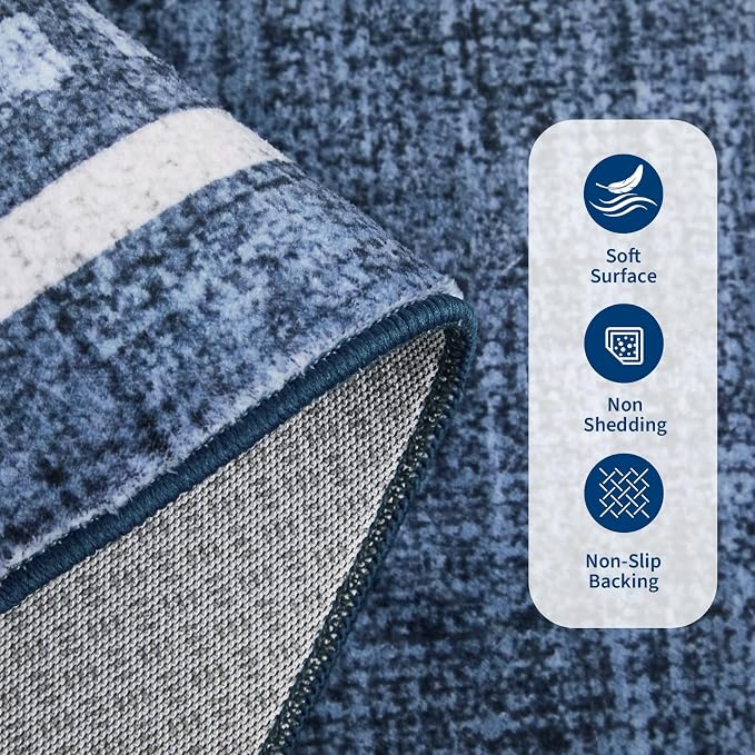 Garvee Large Bedroom 5x7 Washable Area Rugs Non Slip Blue Scalloped Rugs | Neutral Solid Color Low Pile Stain Resistant Living Room Dining Room Throw Carpet Modern Geometric Nursery Office Carpet