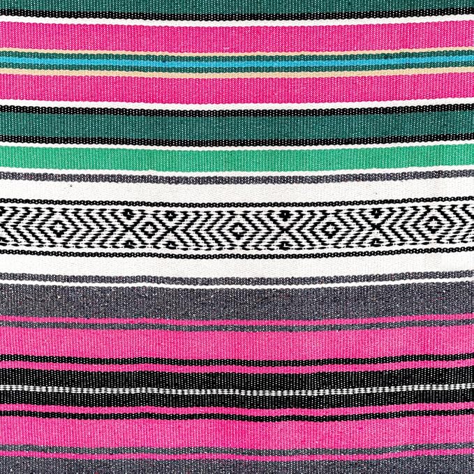 Mexican Blanket Throw with Tassels, 69 x 51 Inches Large Woven Serape Blanket, Boho Striped Picnic Yoga Beach Blanket, Soft Durable Tribal Falsa Blanket for Couch Outdoor Travel - Rose-Blue