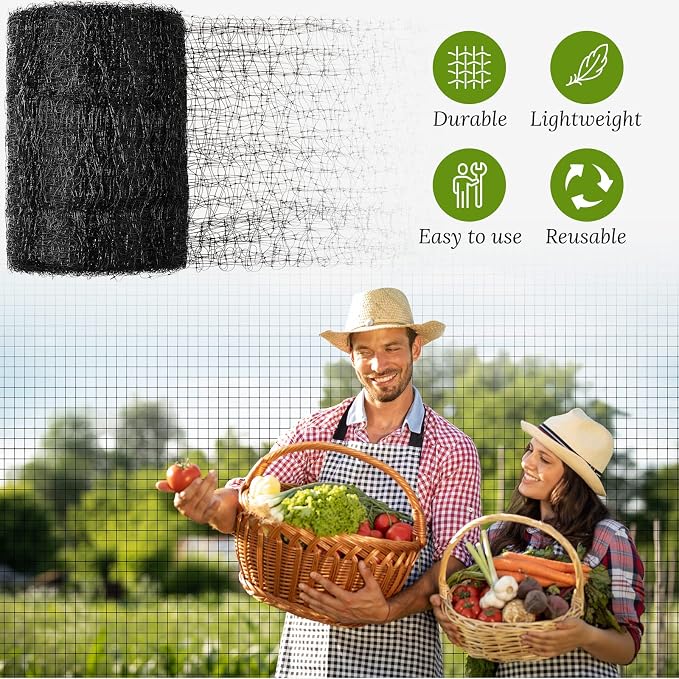 Woanger 3 Pack Deer Fence Netting Bird Netting Garden Net with 150 Pcs Cable Ties for Bird Protect Plants, Vegetables Against Birds Fruit Trees Deer Squirrel Rabbit and Other Animals (Black,7x100 ft)