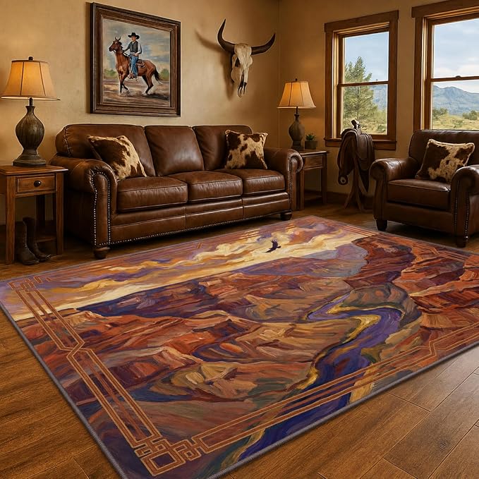 Southwestern Area Rug 5x7 Brown Rustic Western Rugs Carpet for Living Room