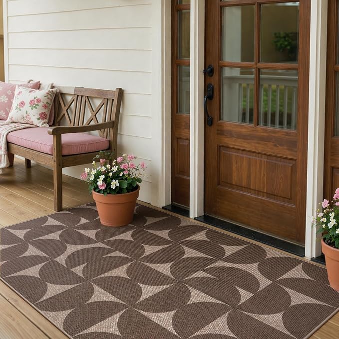 Lahome Semi Circle Easy Jute Rugs for Entryway, Tan 3x5 Washable Rug | Non Slip Stain Resistant Lightweight Door Mat for Entry Front Porch