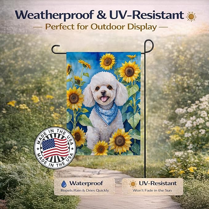 Caroline's Treasures DAC6141GF White Poodle in Sunflowers Garden Flag Mailbox Flag Decorative Yard Flag Banner Outside Patio Artwork Yard Flower Beds, Garden Size, Multicolor