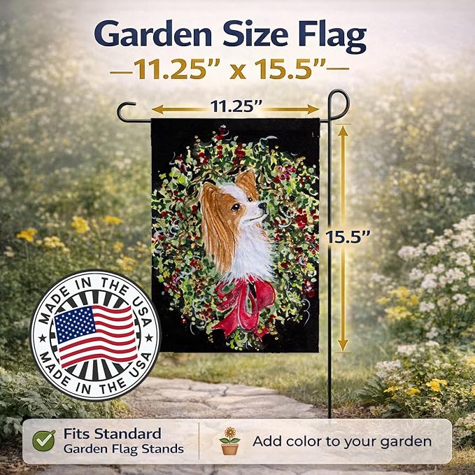 Caroline's Treasures SS8953GF Christmas Wreath Papillon Garden Flag Mailbox Flag Decorative Yard Flag Banner Outside Patio Artwork Yard Flower Beds, Garden Size, Multicolor