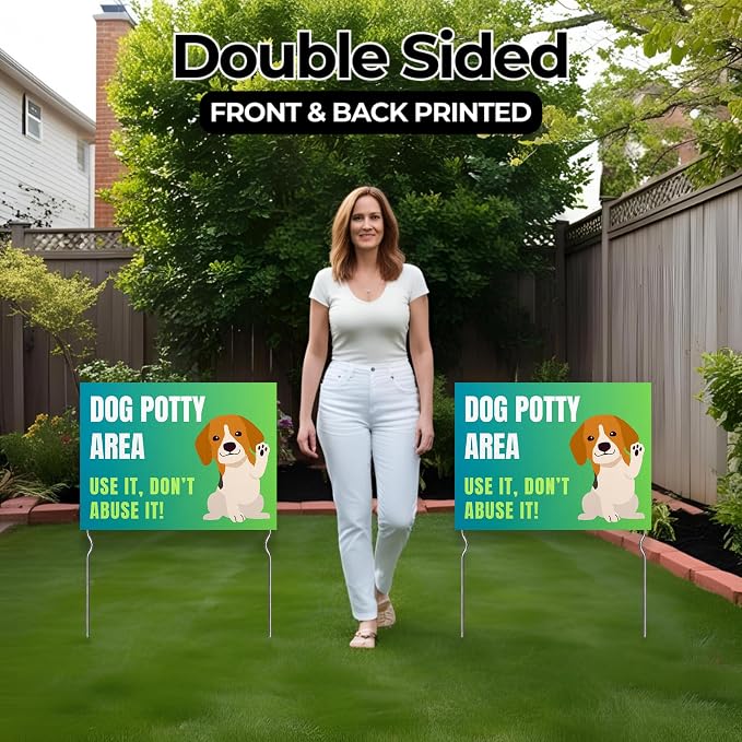 Dog Potty Area – Use It, Don’t Abuse It! Yard Sign by DC | 24"x18" Double Sided Pets Garden Sign with 13” Metal Stakes | Outdoor Signs Waterproof for Lawn, Patio, Sidewalk & House | Set of 3