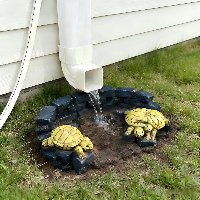 Decorative Turtle Statue Splash Block Gutter Downspout Outdoor Garden Decor, Larger Gutter Downspout Statues for Patio,Yard and Lawn Accessory, Stone Resin Rain Concrete Gutter Guardian,14"L x 9.5"W