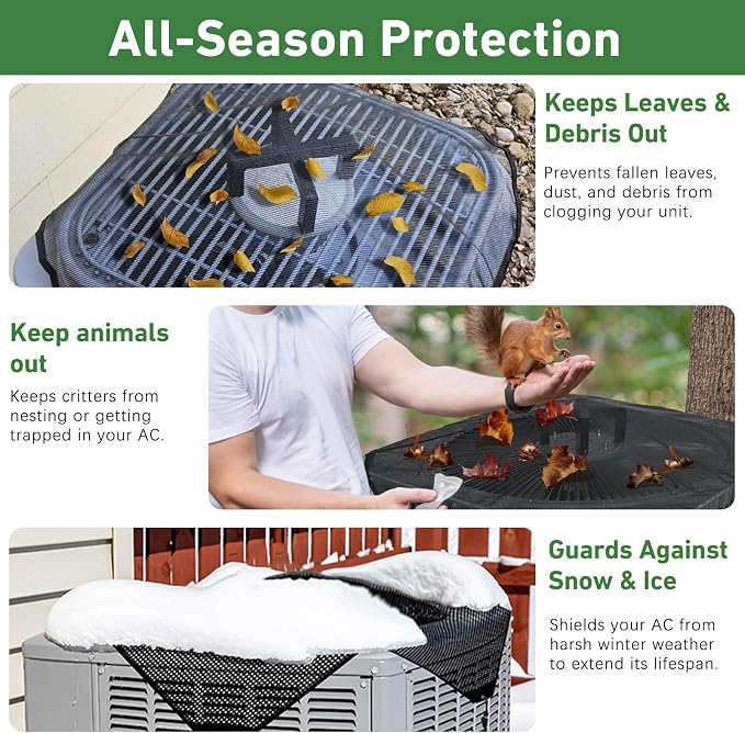 Air Conditioner Covers for Outside, Mesh AC Covers for Outdoor Units, Universal Air Conditioning Cover，One 40in AC Cover and One Support