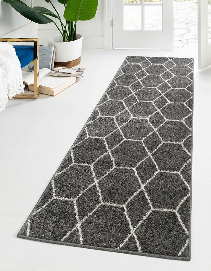 Unique Loom Trellis Frieze Collection Area Rug - Geometric (2' x 10' Runner, Dark Gray/ Ivory)