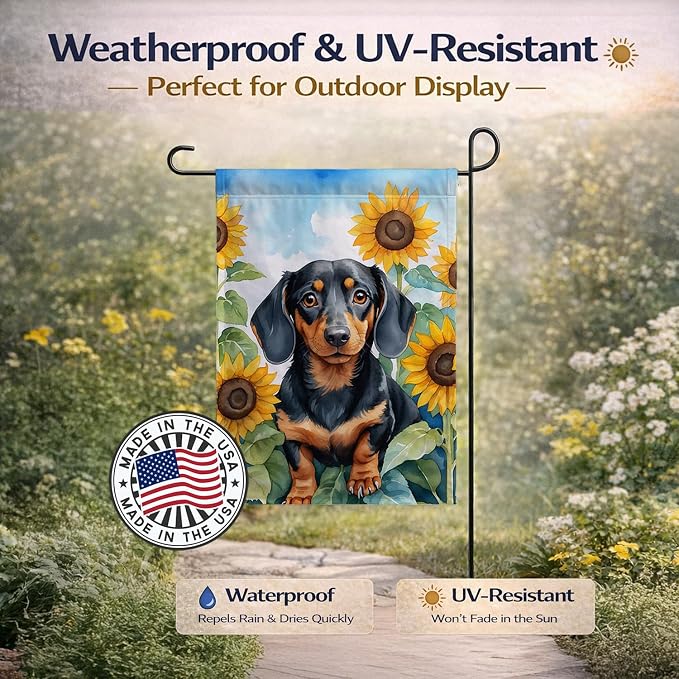 Caroline's Treasures DAC6066GF Dachshund in Sunflowers Garden Flag Mailbox Flag Decorative Yard Flag Banner Outside Patio Artwork Yard Flower Beds, Garden Size, Multicolor