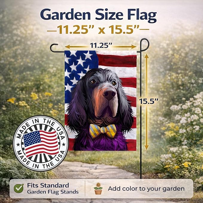 Caroline's Treasures CK6543GF Gordon Setter Dog American Flag Garden Flag Mailbox Flag Decorative Yard Flag Banner Outside Patio Artwork Yard Flower Beds, Garden Size, Multicolor
