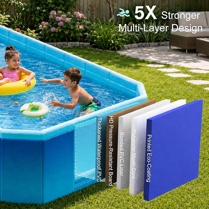 Large Foldable Pool, Non Inflatable Swimming Pool, Foldable Pool for Adults and Kids, Thickened Portable Collapsible Pool for Backyard and Outdoor Use, 116" x 65" x 21"