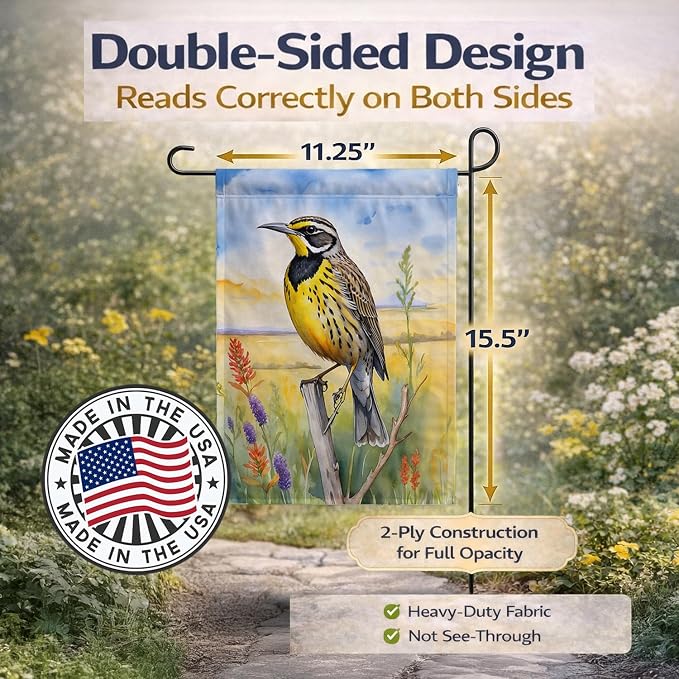 Caroline's Treasures Kansas Western Meadowlark Garden Flag Mailbox Flag Decorative Yard Flag Banner Outside Patio Artwork Yard Flower Beds, Garden Size, Multicolor