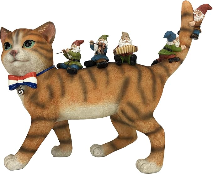 GlitZGlam Patrick The Patriotic Miniature Cat and The Happy Gnomes - A Fairy Garden Gnome Figurine
