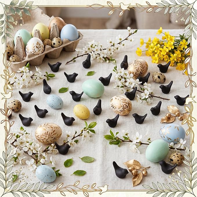 Sieral 100 Pcs Black Mini Bird Figurines Miniature Resin Bird Statues Small Animal Statues Fairy Garden Accessories for Micro Garden Landscape Dollhouse Cake Potted Plants DIY Craft, 0.59" x 0.67"