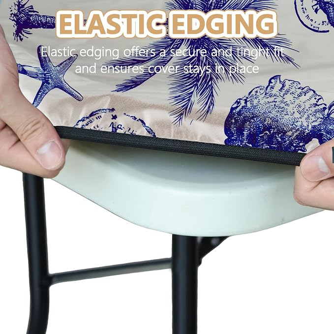 Picnic Table Cover with Bench Covers Elastic Edges, Outdoor Patio Camping Essentials 72 Inch 3PCS, Waterproof Camping Fitted Tablecloth with Handbags (Vintage ocean theme)
