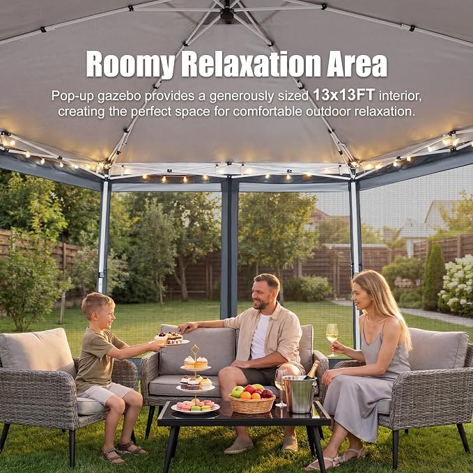 COBIZI 16x16 Pop Up Gazebo Tent with Mosquito Netting, Gazebos on Clearance, Hexagonal Outdoor Canopy Shelter, Patented Center Lock 6-Sided Portable Gazebos, Pop Up Canopy Tent for Backyard, White