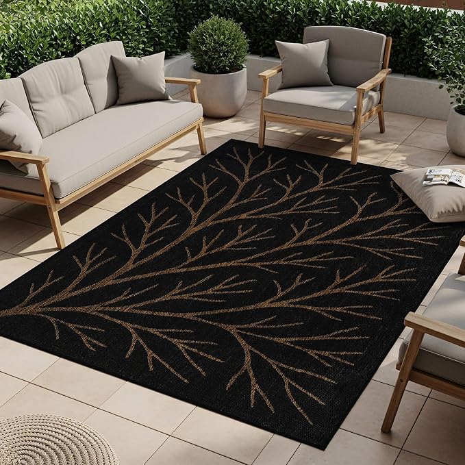 Washable Indoor Outdoor Rug 6x9 Modern Area Rugs Branch Pattern Non Shedding Waterproof Easy Clean Patio Deck Porch Living Room Bedroom Garden RV (6 X 9 Gold)