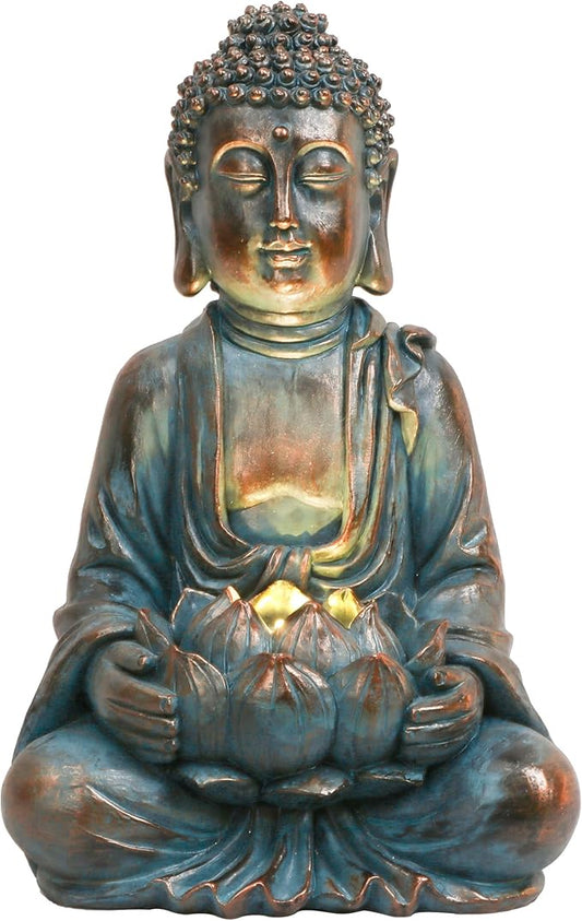 TERESA'S COLLECTIONS Meditating Buddha Statue for Garden Decor with Outdoor Solar Lights, Large Resin Outdoor Decor Garden Statue Sculpture for Home Lawn Yard Decor Gifts for Mom, 7.1''