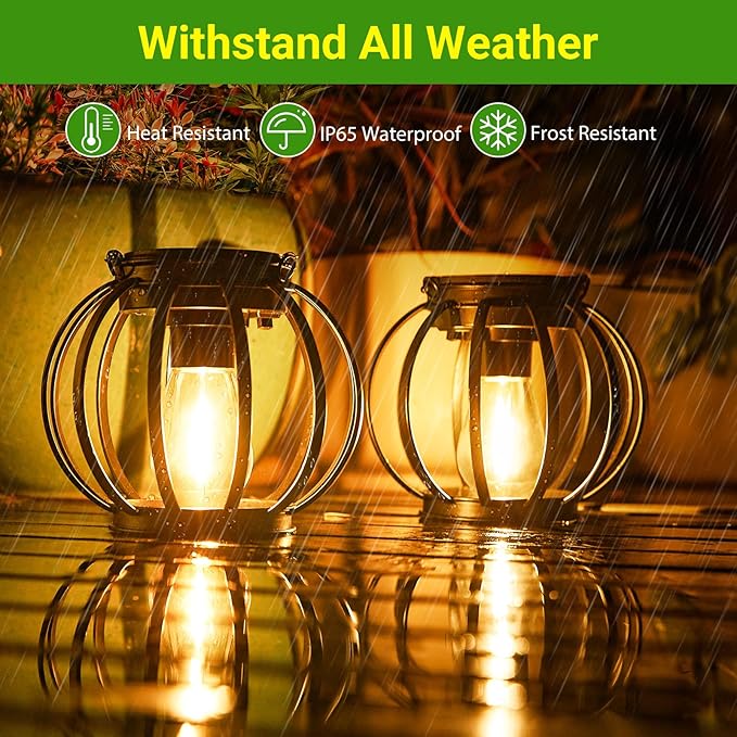 KOOPER Solar Lanterns Outdoor Waterproof, 4 Pack Upgraded Metal Hanging Solar Lights Outdoor Lanterns, Brighter Auto On/Off Outdoor Hanging Lantern for Yard Patio Pathway Porch Garden Decor