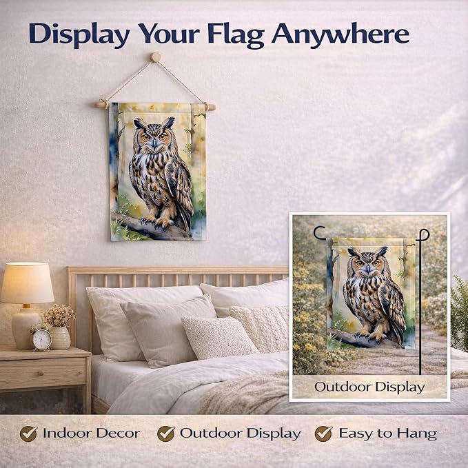 Caroline's Treasures Eurasian Eagle Owl Garden Flag Mailbox Flag Decorative Yard Flag Banner Outside Patio Artwork Yard Flower Beds, Garden Size, Multicolor