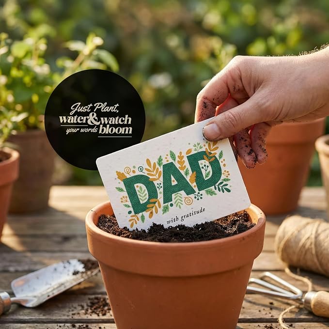 Dad Greeting Cards – 5 Sets of Gift Cards with White Envelope Each, Embedded with Wildflower Seeds, Plantable and Writable Greeting Cards for Dad's Day, Appreciation to Him, Father's Birthday Gift