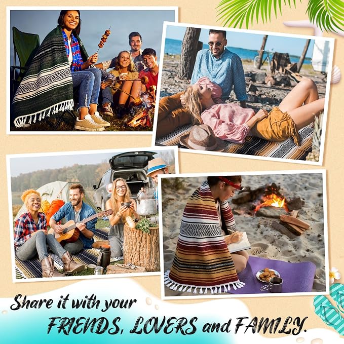 Oudain 4 Pack Mexican Blankets 45 x 70 Inch Woven Serape Throw Blanket, Baja Yoga Blanket for Beach Picnic Camping Boho Couch Decor Travel Outdoor (Fall Color)