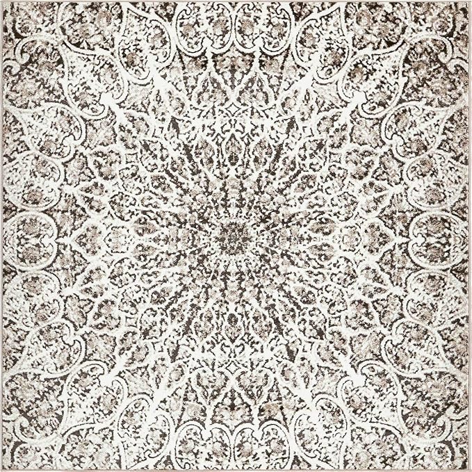 Unique Loom Sofia Collection Area Rug - Grace (8' Square, Brown/ Ivory)