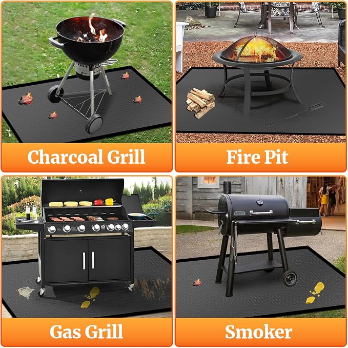 60 ×52 inches Under Grill Mats for Outdoor Grill/ Double-Sided Fire Pit Mat Fireplace Mat, Fireproof Deck and Patio Protector Mat, BBQ Mat for Under BBQ Waterproof Oil-Proof Grill Floor Pads Grill Mat