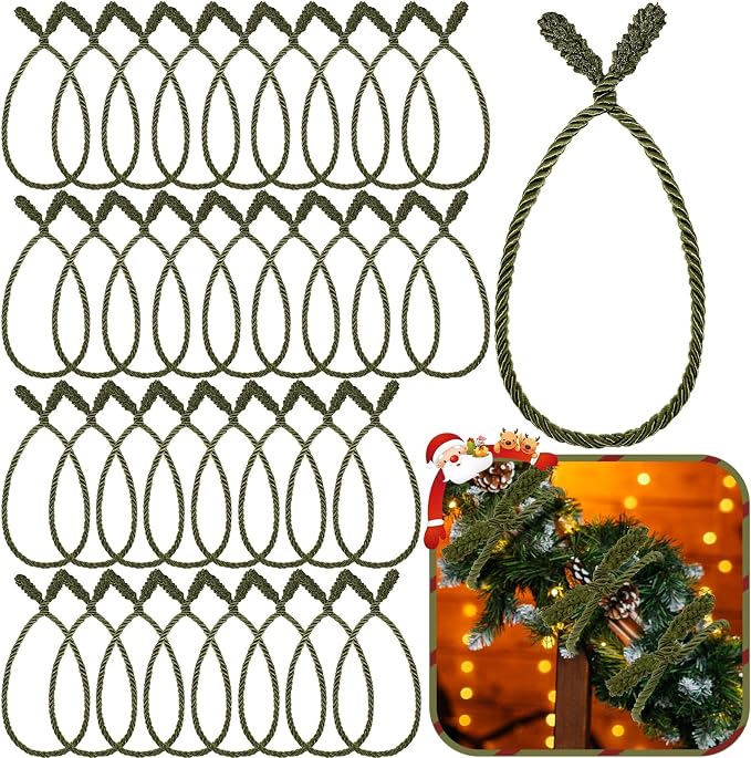 Zhengmy 32 Pcs 20 Inches Christmas Garland Ties Christmas Decorative Twist Ties for Banister Reusable and Flexible Twist for Xmas Home Decorations Holiday Craft Wrapping (Olive Green)
