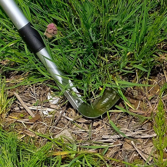 Weeding Sickle Long Handle Adjustable (26-1/2" to 42-3/4") Japanese Stainless Steel, Made in Japan, Telescoping Weeding Tool for Garden, Stand Up Weeder Sickle Hand Tool (Straight & Serrated Blade)
